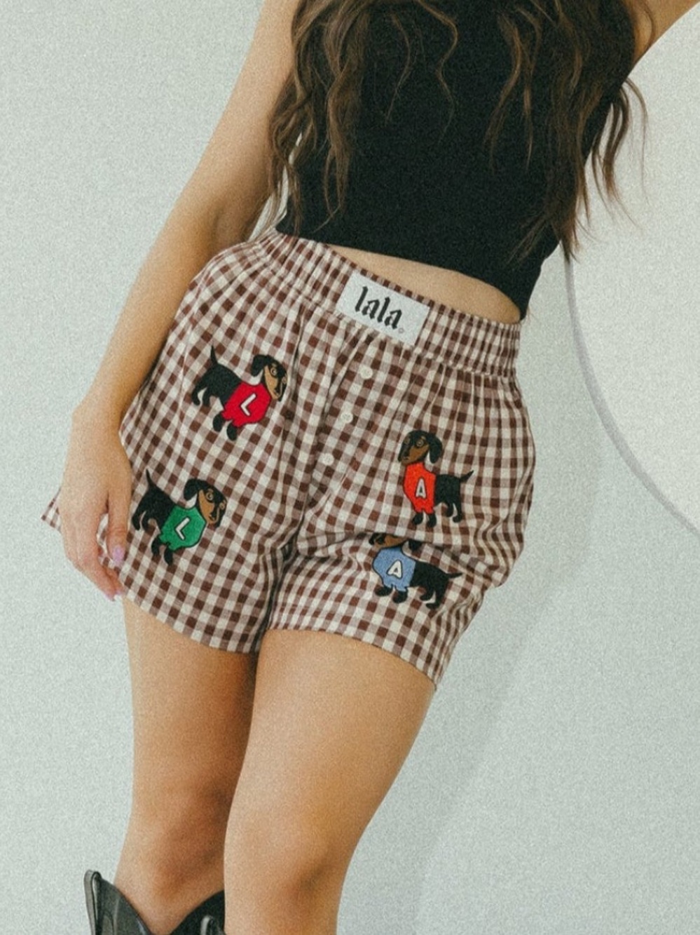 Lala Original Sassy Little Sausage Gingham Boxer Shorts S